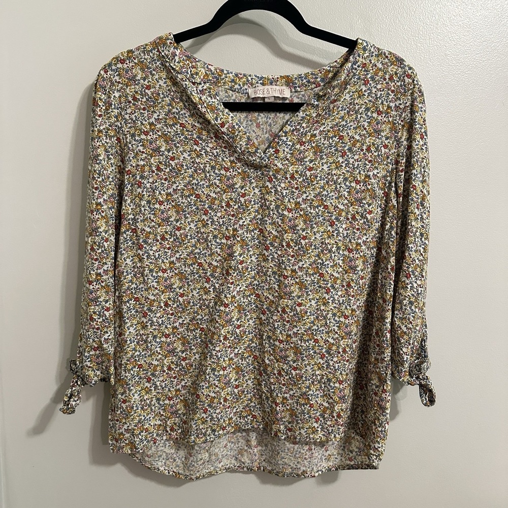 Rose‎ & Thyme Dainty Floral Cottage Spring Boho Top Blouse Size L